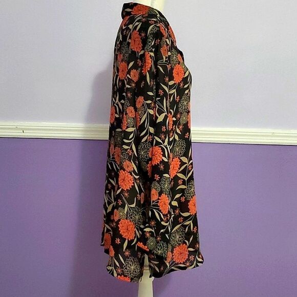 Studio C Vintage Black & Orange Floral Long Sleeve Button Down Casual Chic Top - Picture 4 of 11